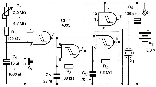 Esquema elétrico do Timer Pulsado que desliga no final da temporização. 