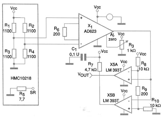 Circuito com amplificador de instrumentação e comparador de janela 