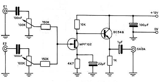 Pré-amplificador + Mixe com FET. 