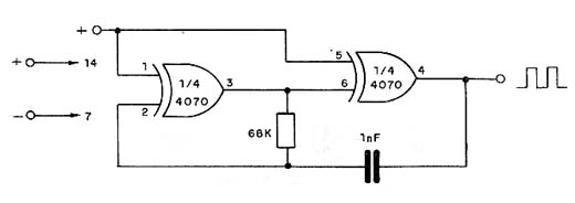 Astável de 1 kHz com o 4070. 