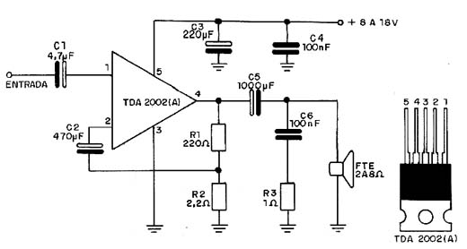  Amplificador com o TDA2002 