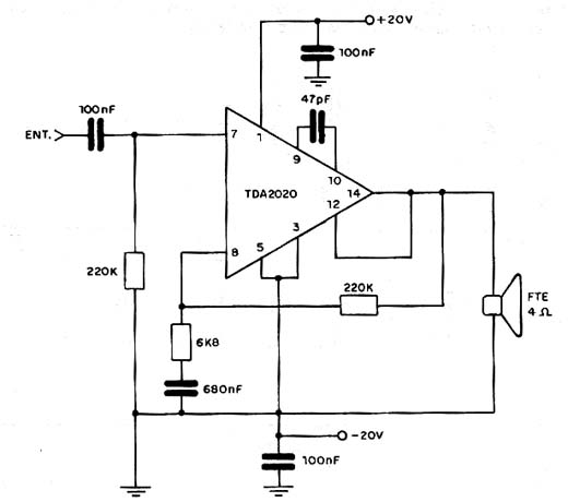  Amplificador de 20 W com o TDA2020 