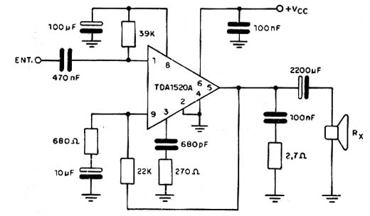  Amplificador de 16 W com o TDA1520 