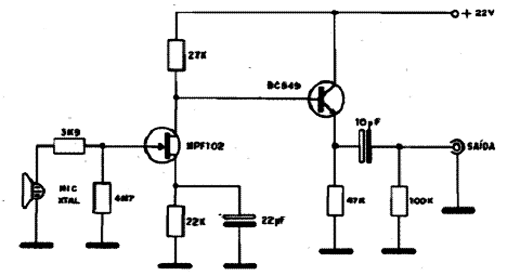  Pré-amplificador Para Microfone de Piezoelétrico 