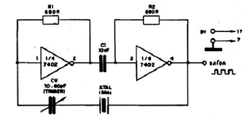  Oscilador XTAL de 1 MHz com o 7402 