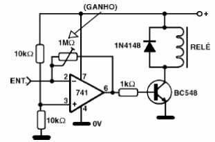 Circuito de Excitação de Relé com Ganho (741)
