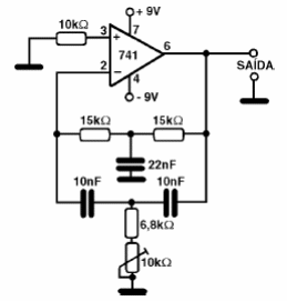 Oscilador de 1 kHz Duplo T com o 741
