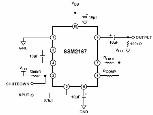  Condicionador de sinais para microfone da Analog Devices.
