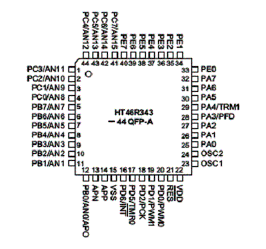 Pinagem do HT46R343 