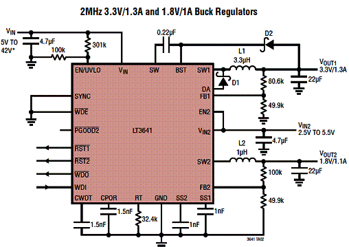 Figura 2 - Circuito para 3,3 V x 1,3 A e 1,8 V x 1 A 