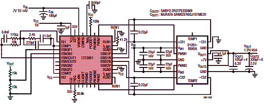 Figura 1- Circuito para 1,2 V x 45 Ausando o LTC3861. 