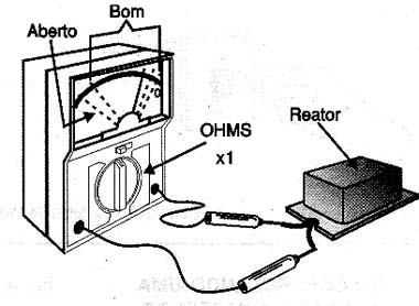Testando um reator com o multímetro.