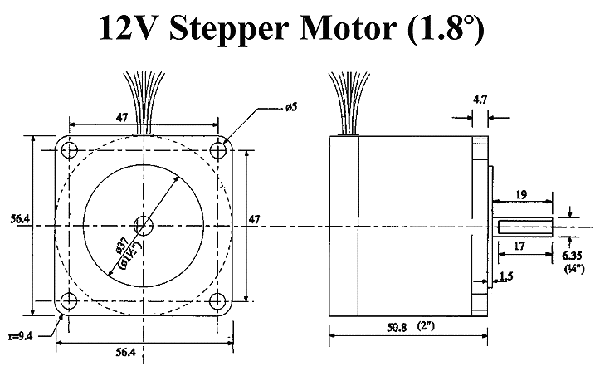 Figura 3 – Imagem da Internet, mostrando as dimensões de um motor de passo, quando o termo “stepper motor” é usado (Google – Images).
