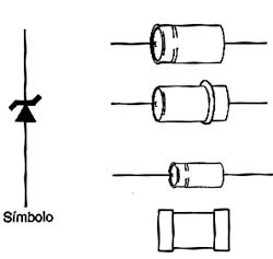 Símbolo e aspecto do diodo zener. 