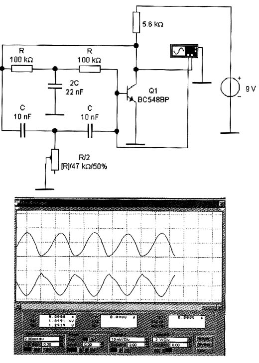 Formas de onda do circuito da figura 4, simuladas num osciloscópio virtual. 