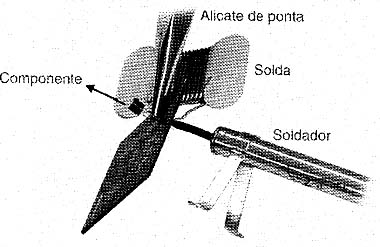 Soldando componentes sensíveis ao calor. 