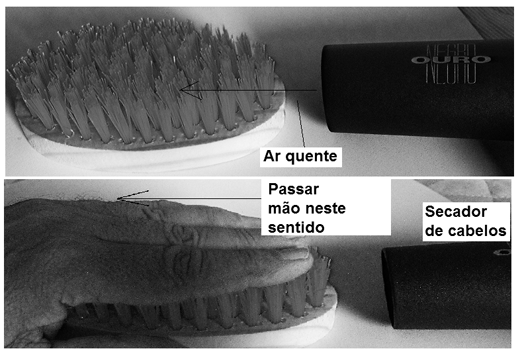 Figura 1 – Entortando as cerdas da escova com ar quente
