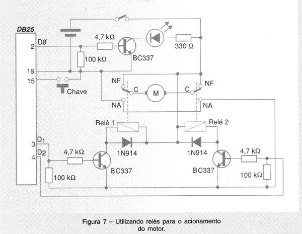 Utilizando relés para o acionamento do motor.
