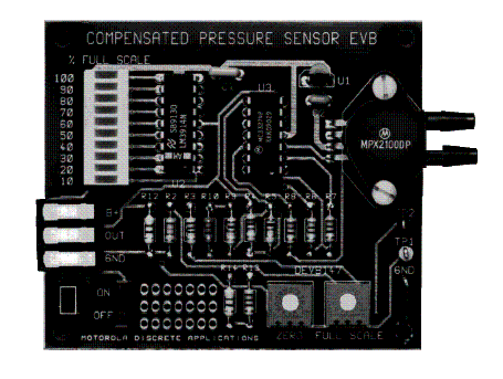  Placa de avaliação MPX2100 que proporciona uma leituira à plena escala de 100 kPa. 