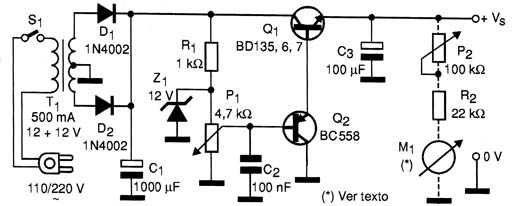 Diagrama da Fonte de Alimentação 0-12 V x 500 mA 