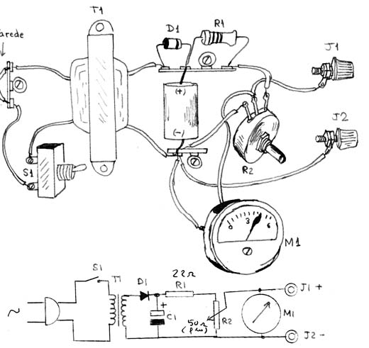 Figura 3 - Aspecto da montagem e diagrama, do caderno de notas de Newton C. Braga.
