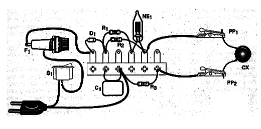 Figura 2 – Montagem do teste de isolamento numa ponte de terminais.
