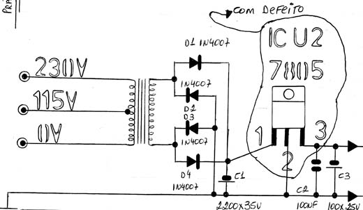 Diagrama do setor com defeito feito pelo autor.