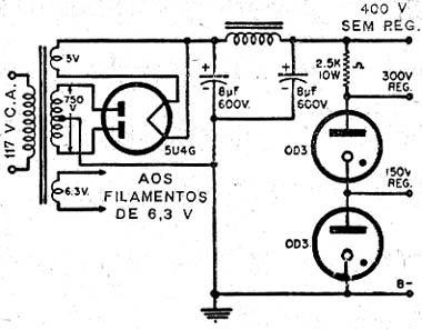 Circuito da fonte estabilizada valvulada.